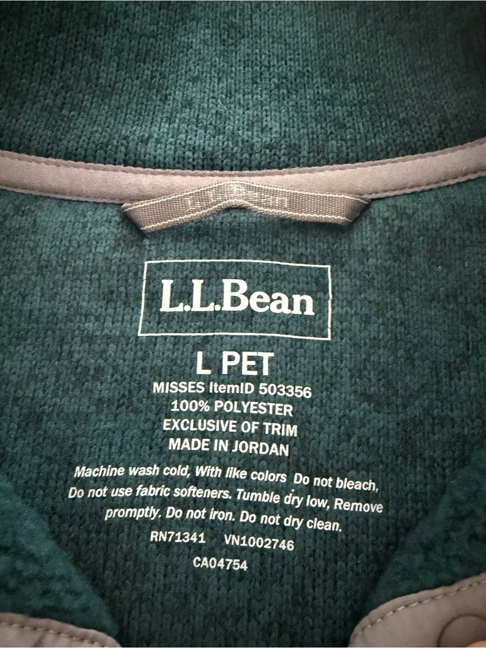 L.L.Bean Large Petite Sweater Fleece Pullover signature snap placket Emerald New